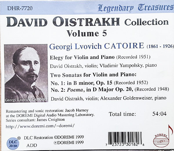 Georgy Catoire, David Oistrach : Collection, Vol. 5 . Violin Sonatas, Elegy (CD, Comp, RM)