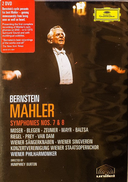 Gustav Mahler, Leonard Bernstein, Edda Moser, Judith Blegen, Gerti Zeumer, Ingrid Mayr, Agnes Baltsa, Kenneth Riegel, Hermann Prey, José van Dam, Die Wiener Sängerknaben, Wiener Singverein, Konzertvereinigung Wiener Staatsopernchor, Wiener Philharmoniker : Symphonies Nos. 7 & 8 (2xDVD-V, Comp, Copy Prot., Multichannel, NTSC)