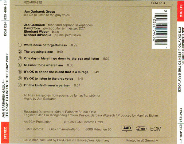 Jan Garbarek Group : It's OK To Listen To The Gray Voice (CD, Album, RE, RP)