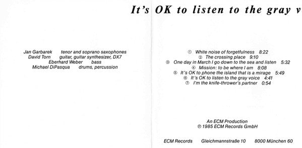 Jan Garbarek Group : It's OK To Listen To The Gray Voice (CD, Album, RE, RP)