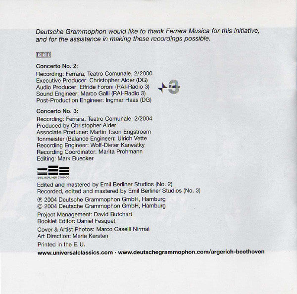 Beethoven* - Martha Argerich, Mahler Chamber Orchestra, Claudio Abbado : Piano Concertos Nos. 2 & 3 (CD, Album)