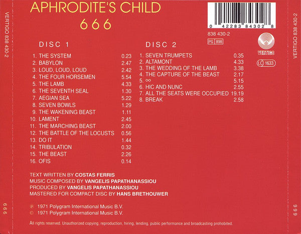 Aphrodite's Child : 666 (2xCD, Album, RE)