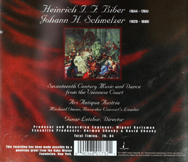 Heinrich Ignaz Franz Biber, Johann Heinrich Schmelzer, Ars Antiqua Austria, Gunar Letzbor : Seventeenth Century Music And Dance From The Viennese Court (CD)