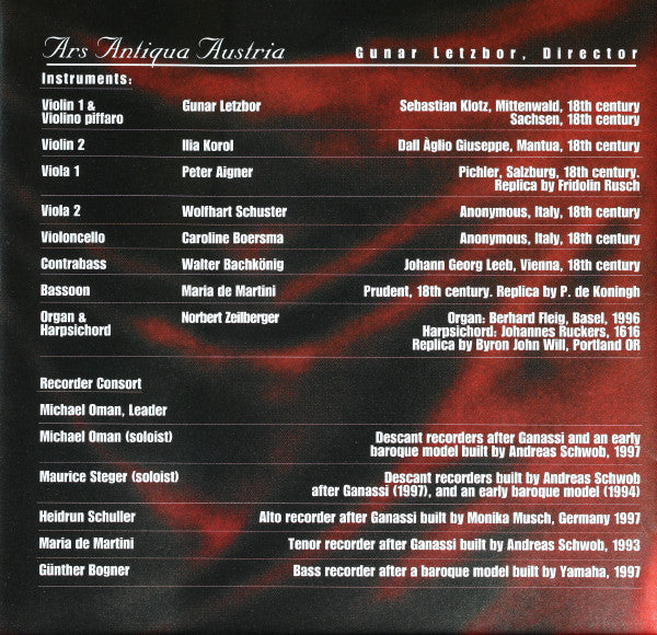 Heinrich Ignaz Franz Biber, Johann Heinrich Schmelzer, Ars Antiqua Austria, Gunar Letzbor : Seventeenth Century Music And Dance From The Viennese Court (CD)