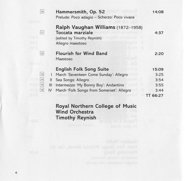 Gustav Holst, Ralph Vaughan Williams, Timothy Reynish, Royal Northern College Of Music Wind Orchestra : British Wind Band Classics (CD)