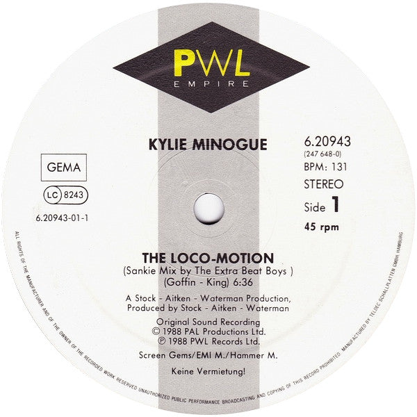 Kylie Minogue : The Loco-Motion Remix EP (12", EP, Maxi)