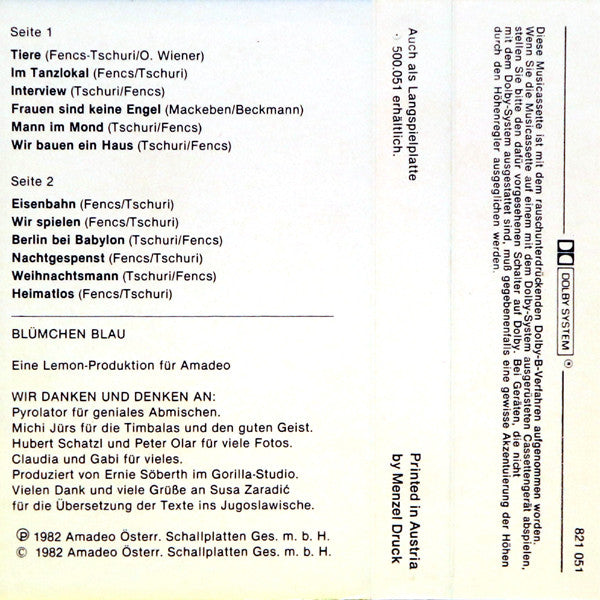 Blümchen Blau : Wie Die Tiere (Cass, Album)