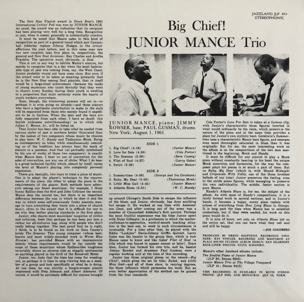 Junior Mance Trio : Big Chief ! (CD, Album, Ltd, RE, RM, Pap)