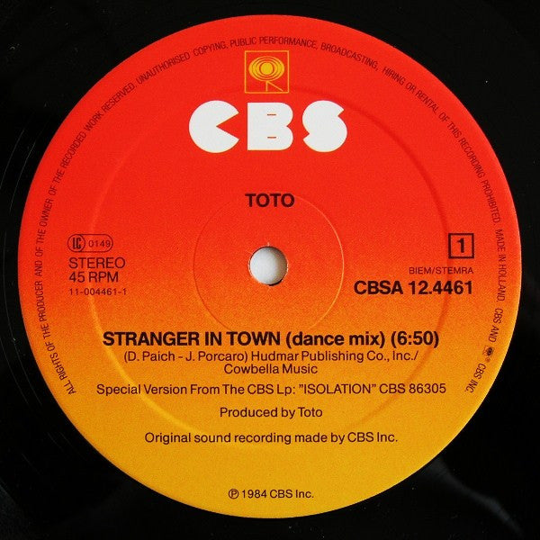 Toto : Stranger In Town (Dance Mix) (12", Maxi)