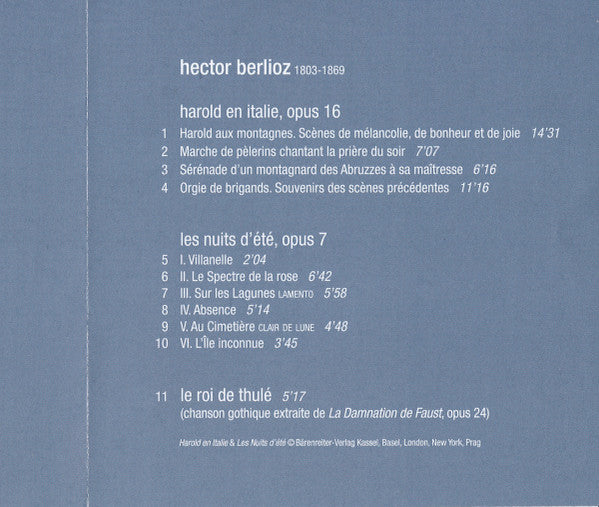 Hector Berlioz - Anne Sofie Von Otter, Antoine Tamestit, Les Musiciens Du Louvre, Marc Minkowski : Les Nuits D'Été – Harold En Italie (CD, Album)