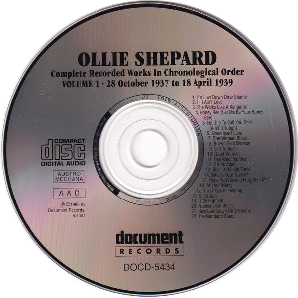 Ollie Shepard : Complete Recorded Works In Chronological Order Volume 1 (28 October 1937 To 18 April 1939) (CD, Comp)