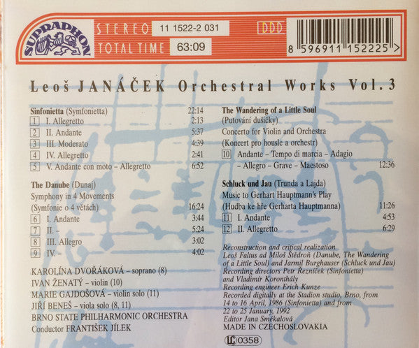 Janáček* / Karolina Dvořáková, Ivan Ženatý, Brno State Philharmonic Orchestra, František Jílek : Sinfonietta / The Wandering Of A Little Soul / The Danube / Schluck und Jau (Orchestral Works Vol.3) (CD, Album)