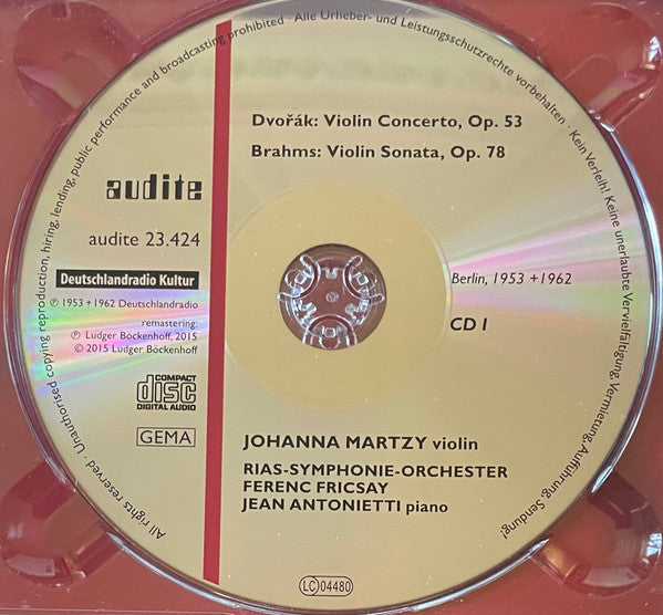 Johanna Martzy, Ferenc Fricsay · Jean Antonietti, Antonín Dvořák | Johannes Brahms | Johann Sebastian Bach | Georg Friedrich Händel | Antonio Vivaldi | Fritz Kreisler | Joseph Hector Fiocco | Maurice Ravel | Manuel De Falla : Berlin 1953 - 1966 (2xCD, Comp)