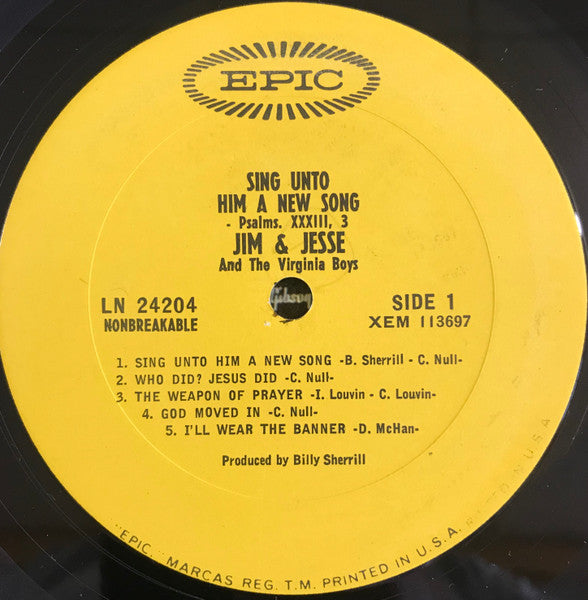 Jim & Jesse And The Virginia Boys : Sing Unto Him A New Song (LP, Album, Mono)