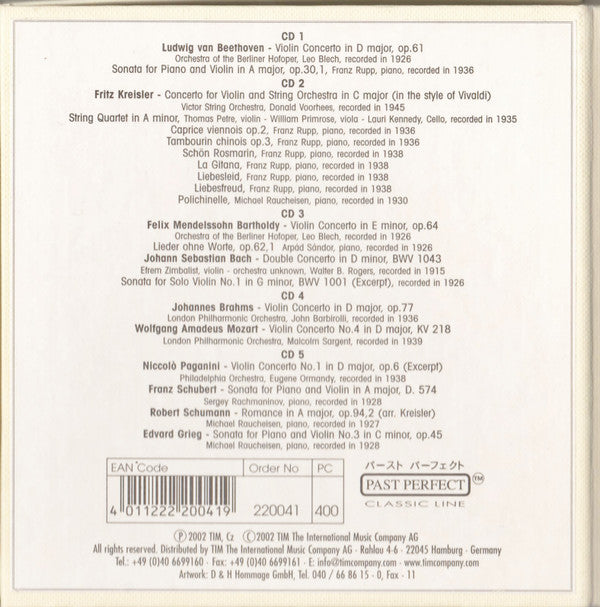 Fritz Kreisler : Hall Of Fame — Fritz Kreisler (5xCD, Comp + Box)