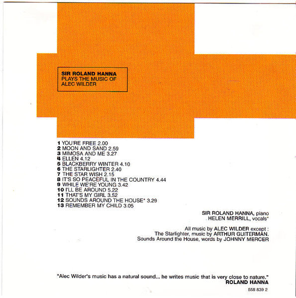 Roland Hanna : Sir Roland Hanna Plays The Music Of Alec Wilder (CD, Album, RE)