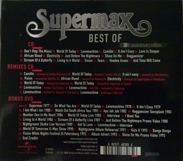 Supermax : Best Of (30th Anniversary Edition) Inkl. Remixes & DVD (CD + DVD-V + Comp + CD, Mixed)