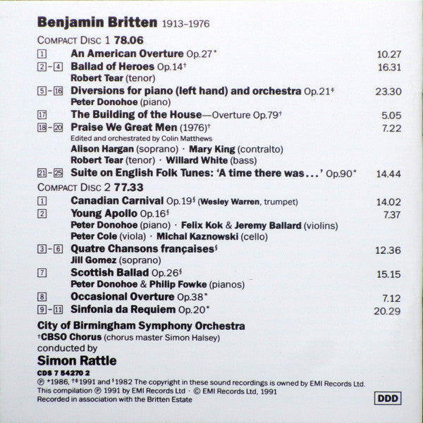 Sir Simon Rattle Conducts Benjamin Britten : Rattle Conducts Britten (2xCD, Comp)