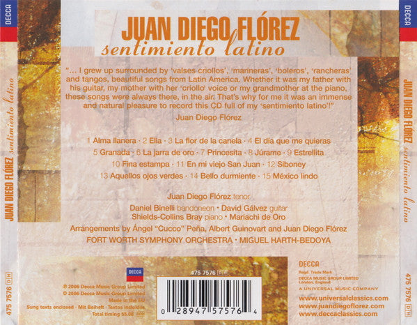 Juan Diego Florez : Sentimiento Latino (CD, Album)