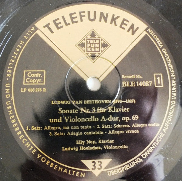 Ludwig Hoelscher, Elly Ney, Beethoven* : Sonaten Für Klavier Und Violoncell Nr. 3 A-Dur, Op.69 - Nr. 4 C-Dur, Op.102,1 / Sieben Variationes Es-Dur (LP, Album, Mono)