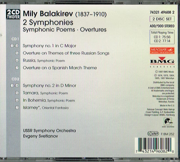Mily Balakirev - USSR Symphony Orchestra* • Evgeny Svetlanov* : 2 Symphonies (Symphonic Poems • Overtures) (2xCD, Comp, RM)