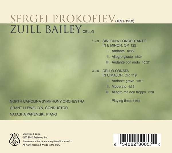 Prokofiev* - Zuill Bailey, North Carolina Symphony Orchestra*, Grant Llewellyn, Natasha Paremski : Sinfonia Concertante / Cello Sonata (CD, Album, Dig)