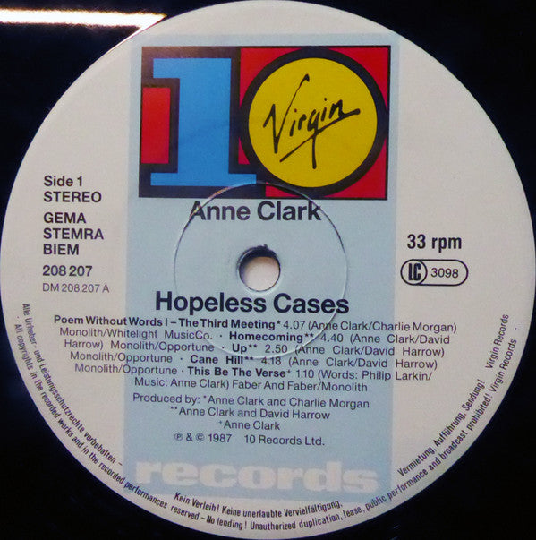 Anne Clark : Hopeless Cases (LP, Album)