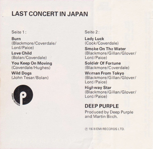 Deep Purple : Last Concert In Japan (Cass, Album)