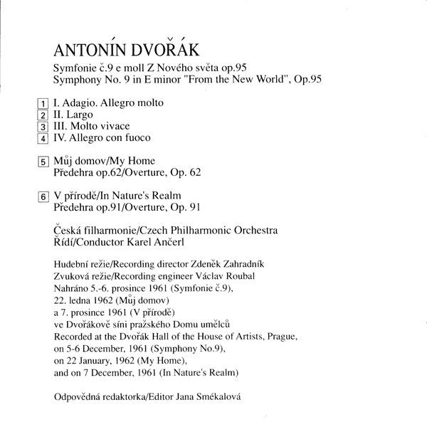 Karel Ančerl, Antonín Dvořák, The Czech Philharmonic Orchestra : Symphony Nr. 9 / My Home / In Natures Realm (CD, Comp, Pre)