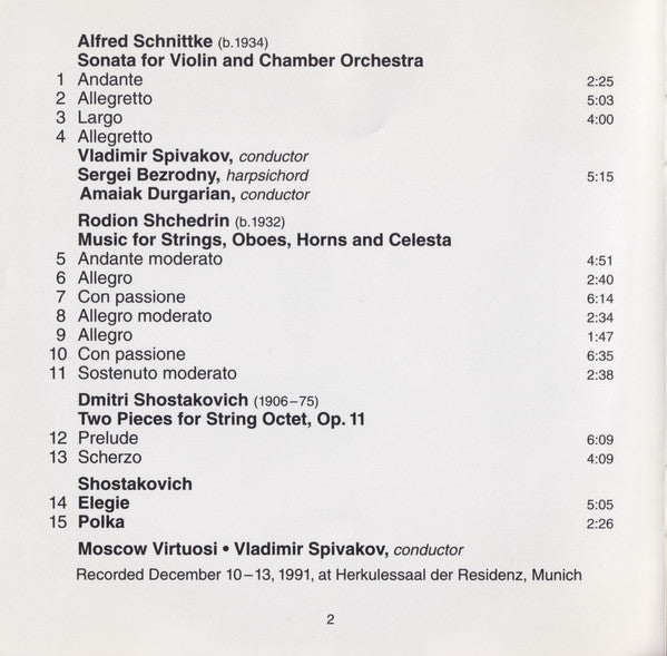 Alfred Schnittke / Родион Щедрин / Dmitri Shostakovich, Vladimir Spivakov, Moscow Virtuosi : Sonata For Violin & Chamber Orchestra (CD)