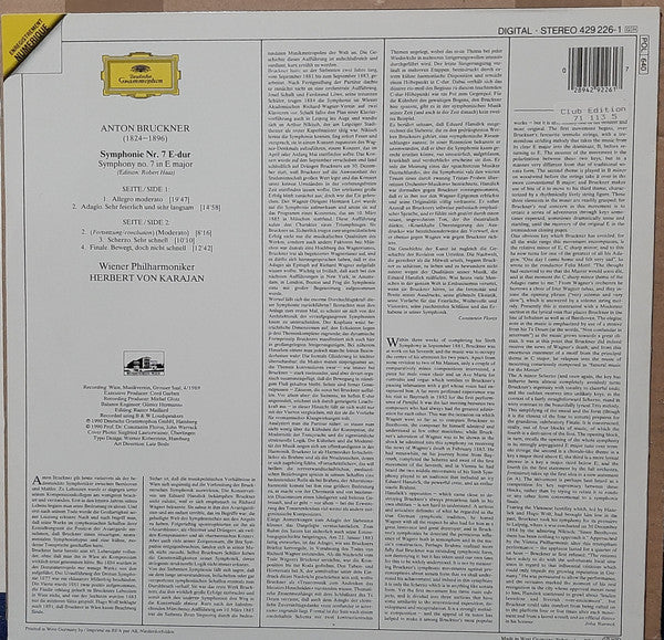 Anton Bruckner, Herbert Von Karajan, Wiener Philharmoniker : Symphonie No. 7 (LP)