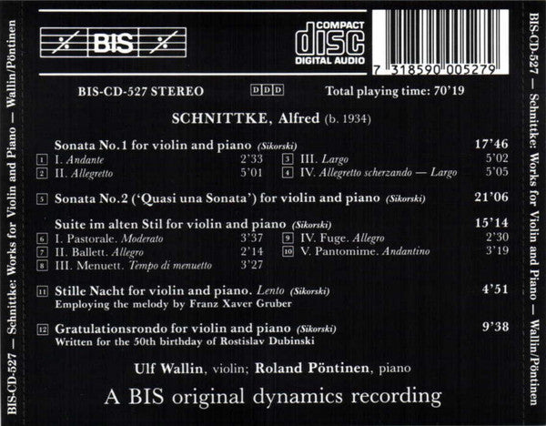 Alfred Schnittke, Ulf Wallin, Roland Pöntinen : Stille Nacht/ Gratulationsrondo/ Violin Sonatas Nos. 1 & 2/ Suite im alten Stil (CD, Album)