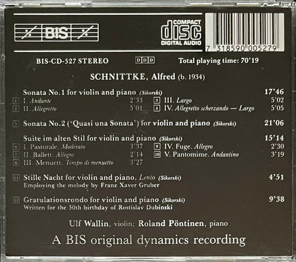 Alfred Schnittke, Ulf Wallin, Roland Pöntinen : Stille Nacht/ Gratulationsrondo/ Violin Sonatas Nos. 1 & 2/ Suite im alten Stil (CD, Album)