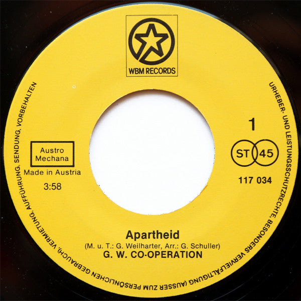 G. W. Co-Operation : Apartheid (7", Single)