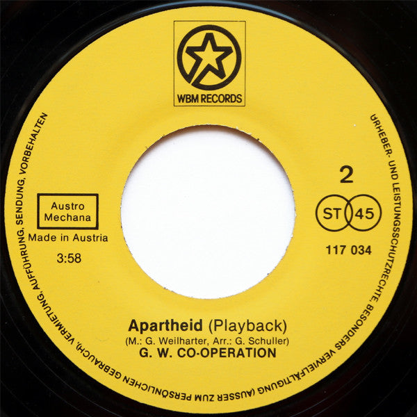 G. W. Co-Operation : Apartheid (7", Single)