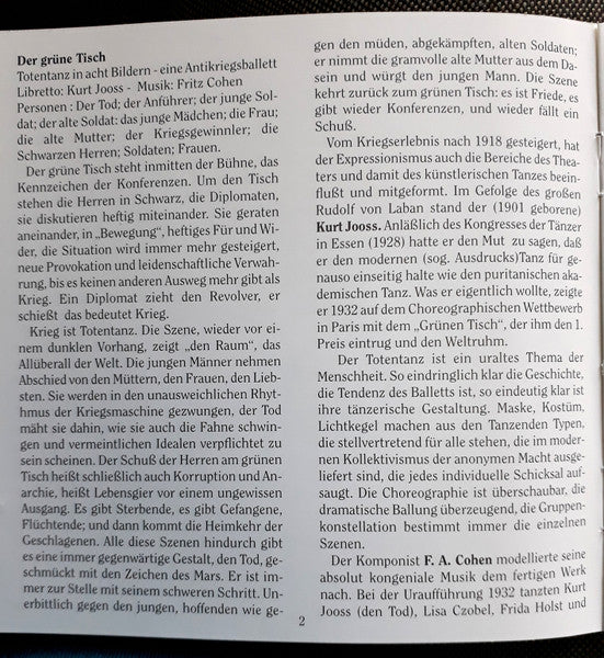 Fritz A. Cohen, Kurt Jooss – Piano Duo William Hilsley, Günther Louegk : Der Gruene Tisch = The Green Table = La Table Verte (CD)