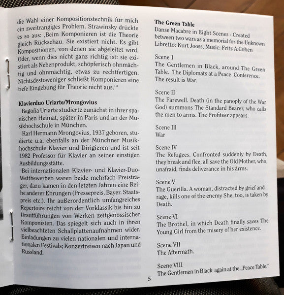 Fritz A. Cohen, Kurt Jooss – Piano Duo William Hilsley, Günther Louegk : Der Gruene Tisch = The Green Table = La Table Verte (CD)
