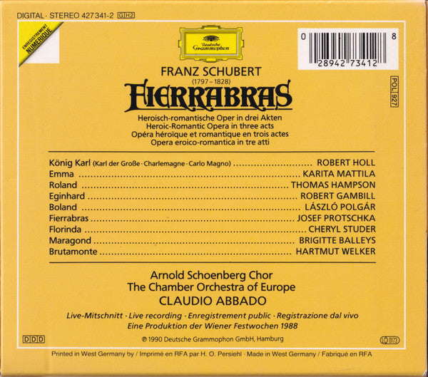 Franz Schubert - Josef Protschka · Karita Mattila · Cheryl Studer ∙ Robert Gambill ∙ Thomas Hampson ∙ Robert Holl ∙ László Polgár · Arnold Schoenberg Chor · The Chamber Orchestra Of Europe · Claudio Abbado : Fierrabras (2xCD + Box, Sli)