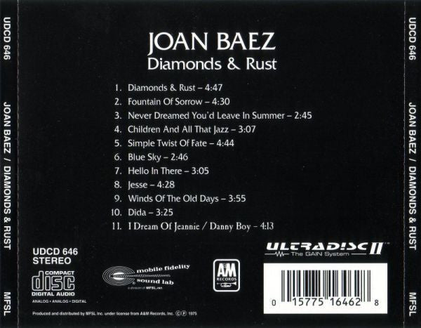 Joan Baez : Diamonds & Rust (CD, Album, RE, RM, 24 )