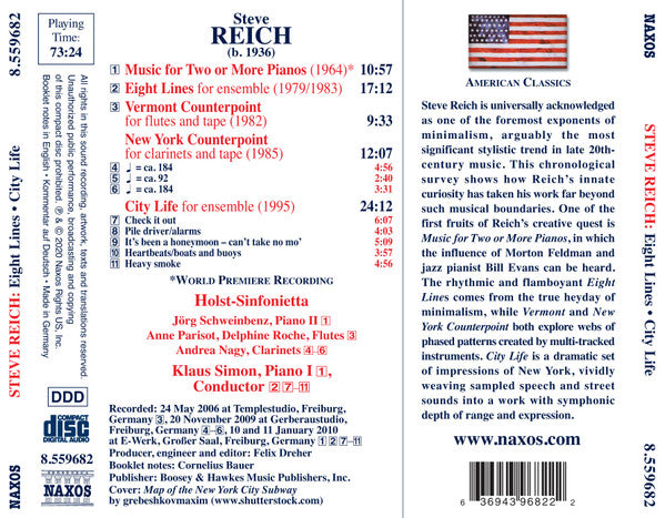 Steve Reich, Holst-Sinfonietta, Klaus Simon : Eight Lines • City Life (CD, Album)