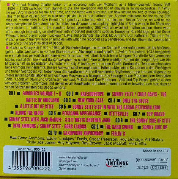 Sonny Stitt Featuring Gene Ammons, Eddie "Lockjaw" Davis, Oscar Peterson, Roy Eldridge, Art Blakey, "Philly" Joe Jones, Roy Haynes, Ray Brown, Brother Jack McDuff, Herb Ellis : SONNY STITT - MILESTONES OF A JAZZ LEGEND (10xCD, Comp + Box, Mono, RE, RM)