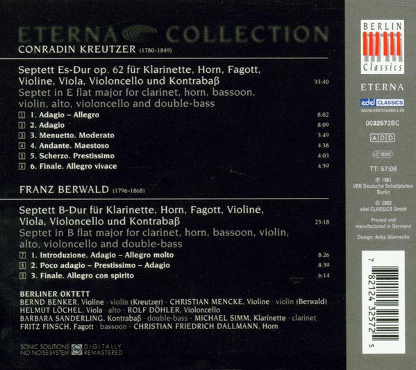 Konradin Kreutzer, Franz Berwald - Berliner Oktett : Spielt Werke: Septett Es-Dur Op. 62 / Septett B-Dur (CD, Album, RE, RM, Dig)