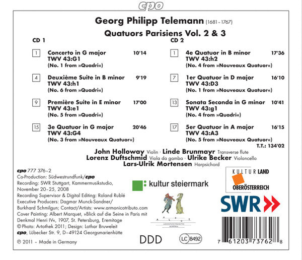 Georg Philipp Telemann - John Holloway · Linde Brunmayr-Tutz · Lorenz Duftschmid · Ulrike Becker · Lars Ulrik Mortensen : Quatuors Parisienne Vol. 2 & 3 (2xCD, Album)