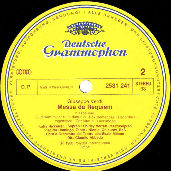 Verdi*, Claudio Abbado, Katia Ricciarelli, Shirley Verrett, Placido Domingo, Nicolai Ghiaurov, Coro* E Orchestra Del Teatro Alla Scala, Romano Gandolfi : Requiem (2xLP + Box)