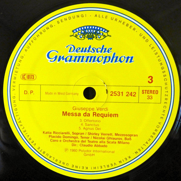 Verdi*, Claudio Abbado, Katia Ricciarelli, Shirley Verrett, Placido Domingo, Nicolai Ghiaurov, Coro* E Orchestra Del Teatro Alla Scala, Romano Gandolfi : Requiem (2xLP + Box)