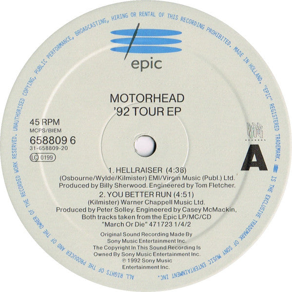Motörhead : '92 Tour EP (12", EP)