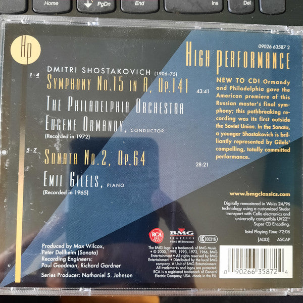 Dmitri Shostakovich - Eugene Ormandy - The Philadelphia Orchestra - Emil Gilels : Symphony No. 15 • Sonata No.2 (CD, Album, RM)