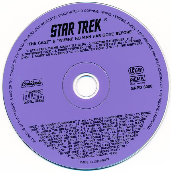 Alexander Courage : Original Television Soundtrack Star Trek From The Original Pilots "The Cage" & "Where No Man Has Gone Before" (CD, Album)