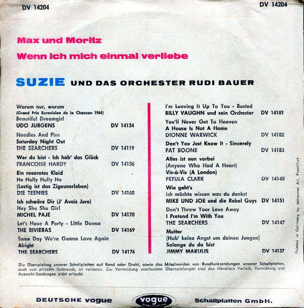 Suzie (2) : Max Und Moritz / Wenn Ich Mich Einmal Verliebe (7", Single)
