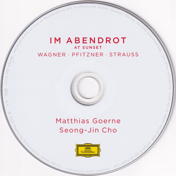 Matthias Goerne ∙ Seong-Jin Cho, Wagner* ∙ Pfitzner* ∙ Strauss* : Im Abendrot = At Sunset (CD, Album)